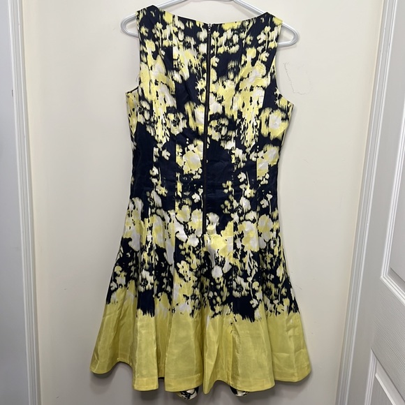 Julian Taylor Chic Fit Flare Navy Lime Yellow Dress Size 6 - Picture 6 of 13